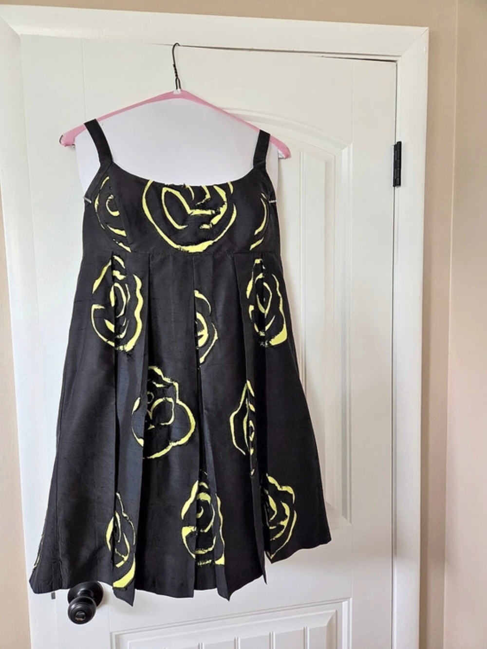 INC International Concepts Silk Dress with Chartreuse Roses